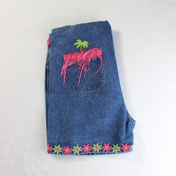 Greggy Girl Aloha Blue Denim Embroidered Sleeveless Overall One Piece Size 10 - Picture 5 of 5